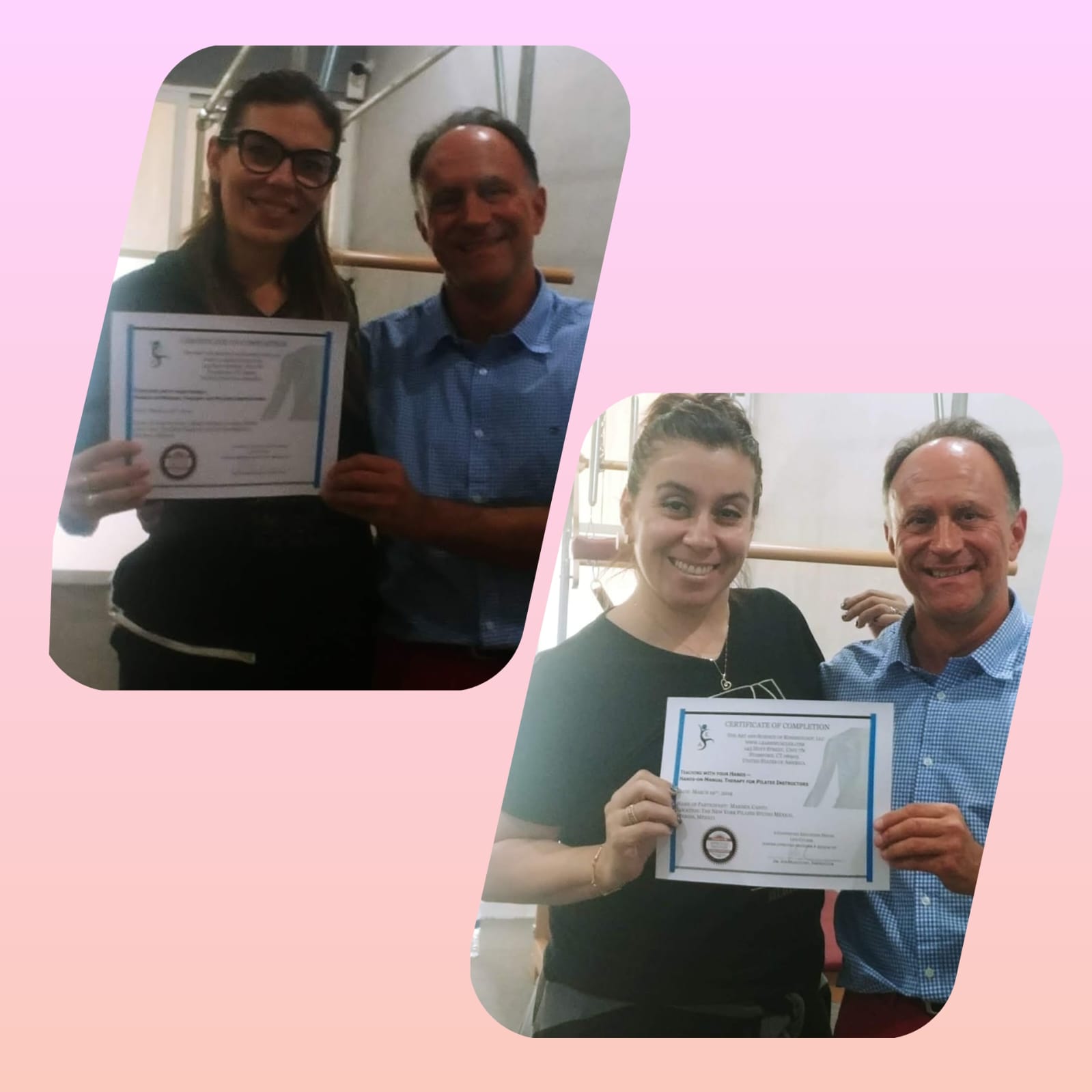 Instructoras de MR Pilates recibiendo sus certificados de finalización